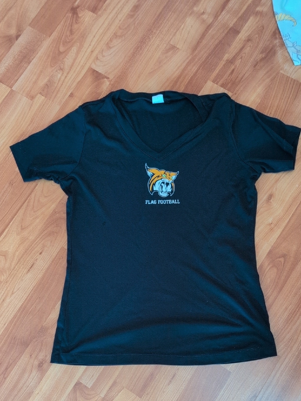 Navy V-Neck Flag Football Tee with Bobcat Logo